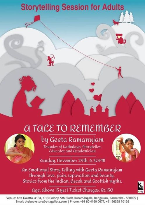 A Tale to Remember Storytelling Session for adults by Geeta Ramanujam at Atta Galatta Bangalore